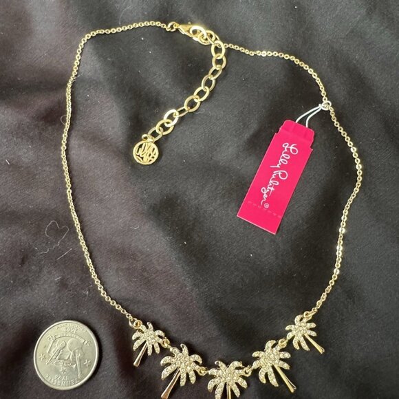 Lilly Pulitzer Dainty Goldtone Palm Tree CZ Short Statement Necklace 16" NEW - Picture 1 of 11
